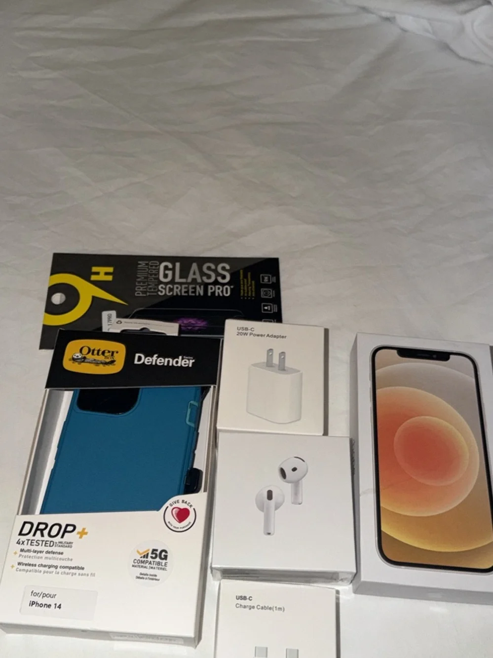 iPhone 13 Mini w/OtterBox Case with Charger, AirPods and Screen Protector